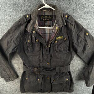 Barbour International Waxed Jacket Women Full Zip Black Size 4 US Lined Belted